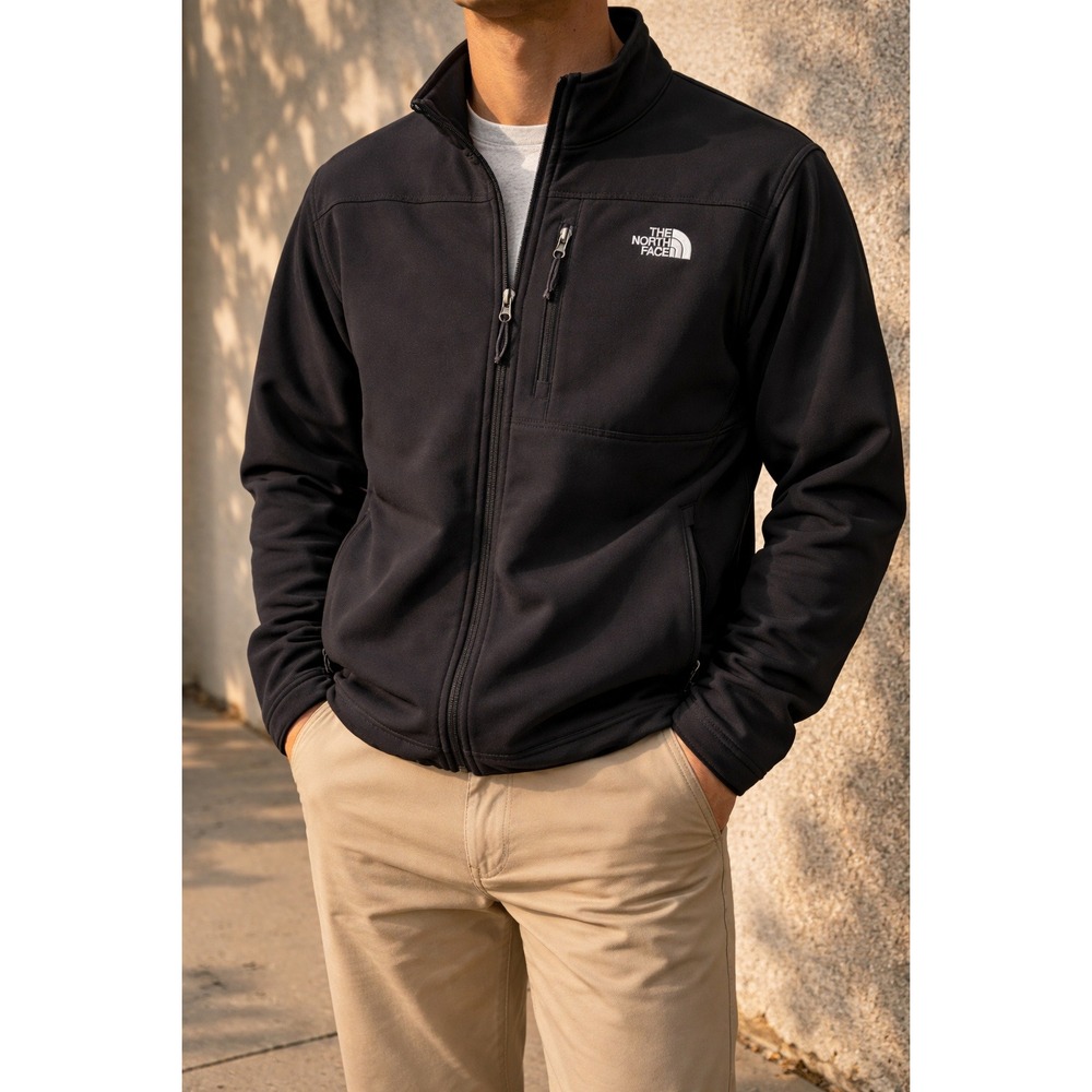 The North Face Apex Softshell Jacket Mens Black Full Zip Fleece Lined Outdoor L